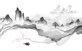 线条山水中式大画 TIF分层