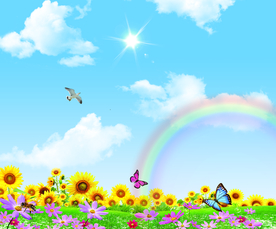 蓝天白云草地绿叶大自然风景