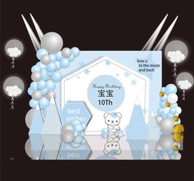 蓝色小熊主题森系签到舞台背景