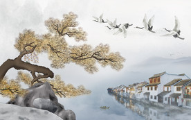 新中式松鹤背景墙