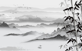 灰色无框山水画 tif分层