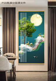 抽象艺术山水麋鹿发财树玄关装饰