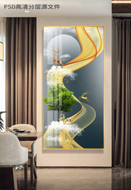 抽象艺术山水麋鹿发财树玄关装饰