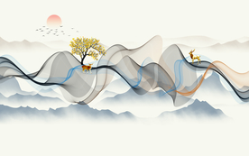 抽象线条水墨山水沙发电视背景墙