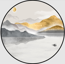 圆形山水画圆形装饰画金色山水