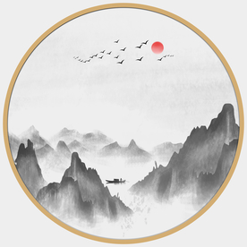 圆形水墨画圆形山水画圆形装饰画