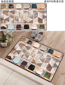 欧式复古咖啡杯厨房地垫