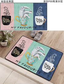 欧式复古咖啡杯厨房地垫