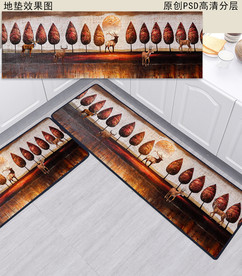 北欧风景复古厨房地垫