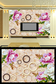 大理石玉雕牡丹电视背景墙