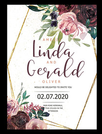 酒红色花卉婚礼迎宾海报