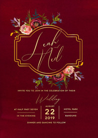 轻奢红色背景婚礼迎宾海报