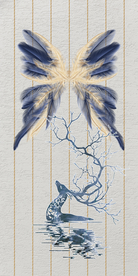 蓝色麋鹿羽毛意境背景装饰画