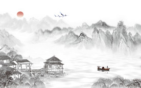 中国水墨山水背景墙