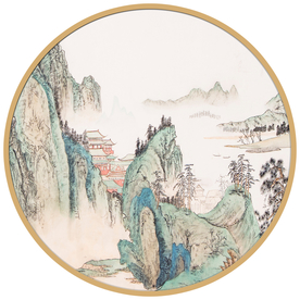 圆形山水画圆形水墨画圆形装饰画