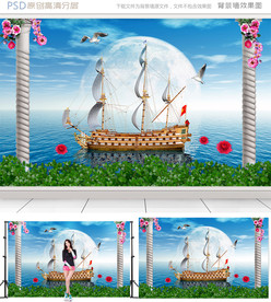 3D东南亚风情一帆风顺背景墙