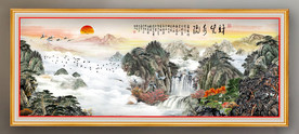 原创水墨山水流水生财装饰画
