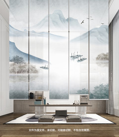 新中式山水卷帘