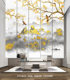 新中式山水卷帘