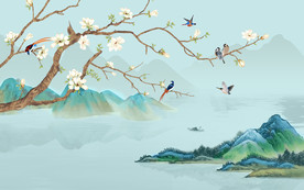 新中式花鸟电视背景墙