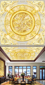 双龙戏珠中式大理石浮雕吊顶