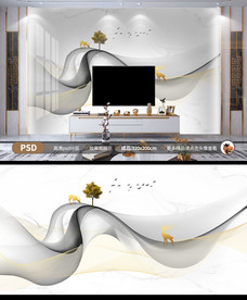 创意山水烟雾背景墙