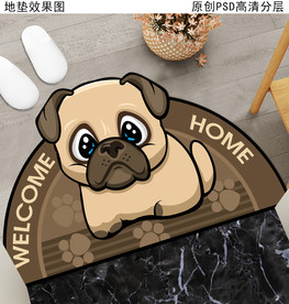 可爱卡通狗狗半圆形入户地垫