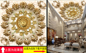 黄金花纹古典大理石天顶壁画