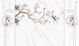 大理石花鸟背景