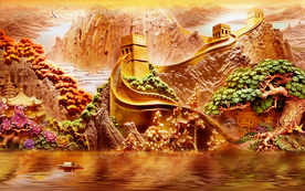 长城迎客松背景装饰画