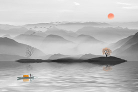 新中式山水电视背景墙