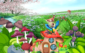 蘑菇屋儿童房背景墙