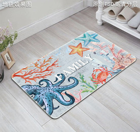 海洋复古浴室地垫