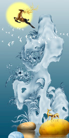 中式山水麋鹿玄关装饰画