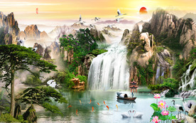 旭日东升山水画