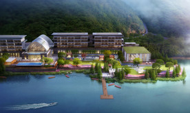 酒店会所滨水景观设计鸟瞰效果图