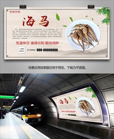 中药海马海报灯箱展板挂画单页