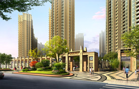 小区楼盘 入口景观绿化效果图