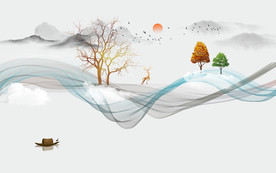 水墨山水抽象电视背景墙