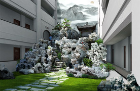 内庭太湖石假山 景观效果图