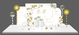白金色主题签到迎宾舞台设计图片