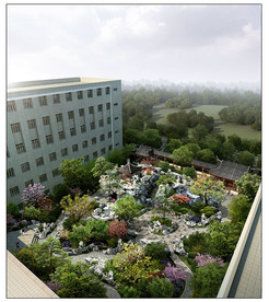 中式古建园林 景观鸟瞰图