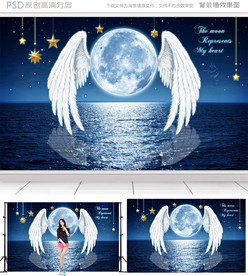 3D海上明月网红背景墙
