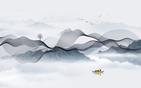 抽象线条水墨山水画