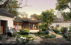 传统古建庭院效果图