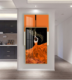 爱马仕橙色跳舞女孩玄关晶瓷画