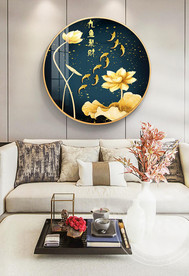 金色荷花九鱼圆形装饰画