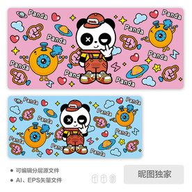 卡通脑洞说唱熊猫AI矢量插画