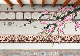 原创手绘梅花喜鹊装饰画背景墙
