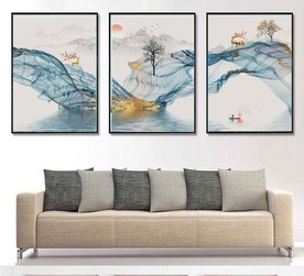 新中式抽象山水飘带装饰无框画